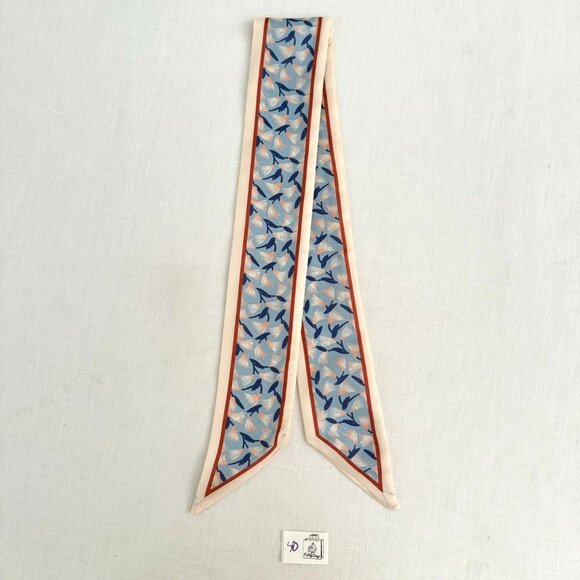 Slim Scarf Two Sided 34 inch Abstract Micro Print Blue Fan Petals Neck Hair No40 - Picture 2 of 12